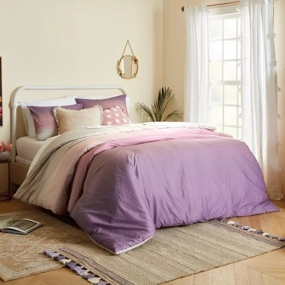 new 2-pc Wild Sage Jenna PURPLE + PINK Ombre Cotton TWIN / TWIN XL Duvet Cover
